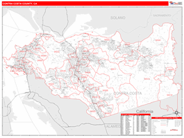 Contra Costa County, CA Wall Map Red Line Style